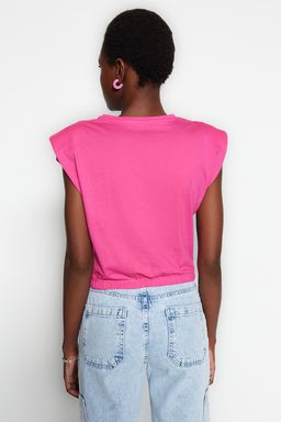 Fusya %100 Pamuk Vatkal? Crop Bisiklet Yaka Orme T-Shirt TWOSS21TS0379