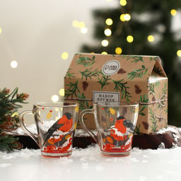Кружки стеклянные новогодние Снегири!, набор 2 шт.