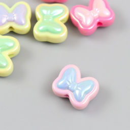 Бусина для творчества пластик, набор 6 шт., Бант, цветная с перламутром, 1.7?2 см, МИКС