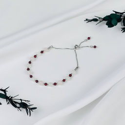 Браслет (на любовь) регулируемый из Розового кварца, Лунного камня и Граната