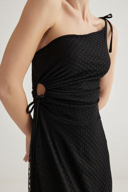 TRENDYOLMILLA Siyah A-Kesim Asimetrik Yaka Tul Orme Uzun S?k Abiye Elbise TPRSS25AE00027 фото 4