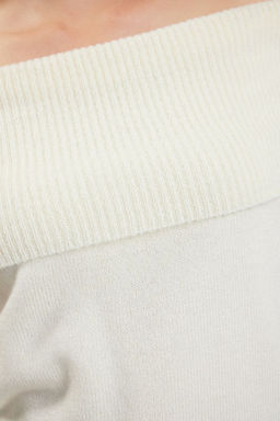 Ekru Yumusak Dokulu Carmen Yaka Triko Kazak TWOAW20KZ1519 - Trendyolmilla фото 4