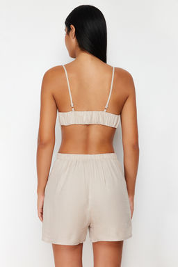 Trendyolmilla Premium Bej %100 Pamuklu Puskul Detayl? Ip Ask?l? Muslin Sortlu Dokuma Pijama Tak?m? THMSS24PT00076  фото 7