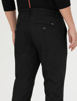 Siyah Slim Fit Beli Lastikli Kanvas Pantolon