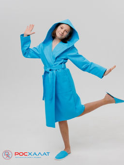 Подростковый вафельный халат с капюшоном бирюзовый В-18 (14) - Росхалат фото 2
