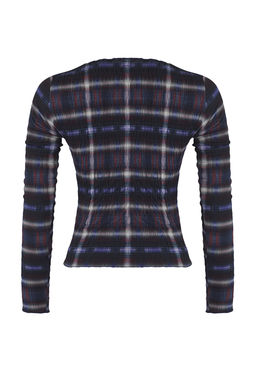 Teen Lacivert Ekoseli Gipeli Slim/Vucuda Oturan Orme Bluz TWOAW26BZ00086
