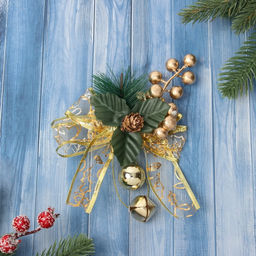 Ёлочная игрушка Зимнее волшебство. Новогодний стиль пластик, бант прозрачный, 1612 см, золото фото 2