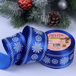 Лента атласная Снежинки, 50 мм 23 1 м, цвет синий №122