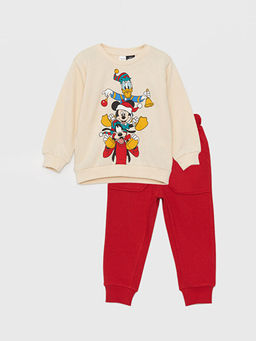 Bisiklet Yaka Uzun Kollu Disney Bask?l? Erkek Bebek Sweatshirt ve E?ofman Alt 2li Tak?m