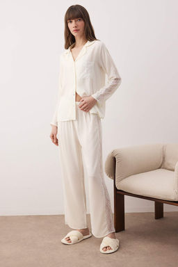 Ekru Duz Shally Dokuma Pijama Tak?m? THMAW26PT00103 - Trendyolmilla фото 2