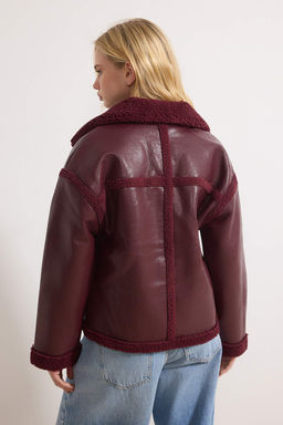 Bordo Pelus Detayl? Suni Deri Biker Ceket Mont TWOAW25MO00066 - Trendyolmilla фото 18