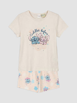 Stitch Bask?l? K?z ?ocuk ?ortlu Pijama Tak?m?