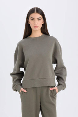 Relax Fit Bisiklet Yaka Kal?n Basic Duz Sweatshirt - Defacto фото 6