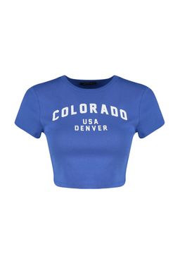 TRENDYOLMILLA Antrasit %100 Pamuk Slogan Bask?l? Fitted/Vucuda Oturan Crop Esnek Orme T-Shirt TWOSS23TS00101 фото 6