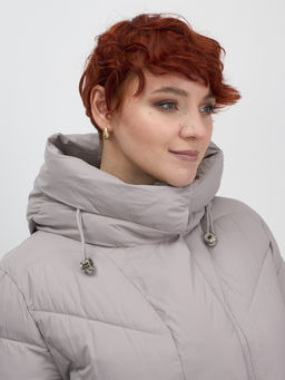 Пальто зимнее утепленное с капюшоном женское серого цвета 7628Sr - Mtforce фото 5