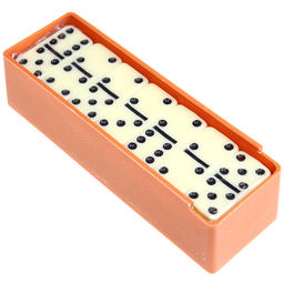 Домино пластмассовое, кость 2х4х0,5см, в пластмассовой коробке 14,3х4,5х3,2см (Китай)