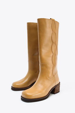 LEATHER TOPSTITCHED BOOTS - Zara фото 5