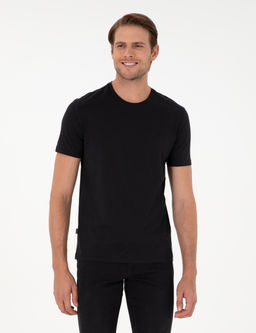 Siyah %100 Pamuk Slim Fit Bisiklet Yaka Basic Ti__rt