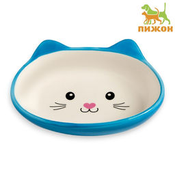 Миска керамическая Кошачья мордочка 200 мл - 14123.5 см, голубая/белая - Пижон фото 2