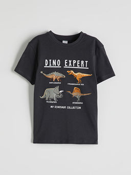 Bisiklet Yaka Dinozor Bask?l? Erkek ?ocuk Ti??rt