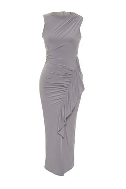 Limited Edition Gri Vucuda Oturan Volanl? Orme Elbise TPRSS24EL00126