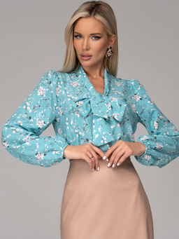 Блузка Бант (голубой/цветы)