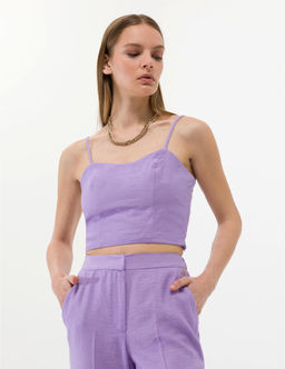 Mor Crop Top Kolsuz Bluz - Pierre cardin фото 2