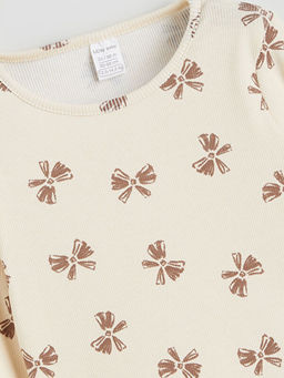 Bisiklet Yaka Fiyonk Bask?l? K?z Bebek Ti??rt ve Tayt