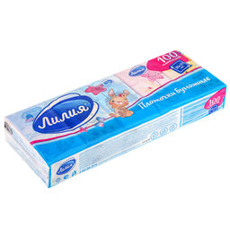 Платочки бумажные универсальные Лилия Детство 2-х слойные, 10 листов, набор 10шт, белый (Россия)