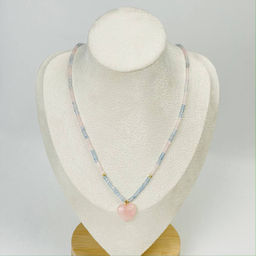 Колье из Розового кварца и Аквамарина 42 см +