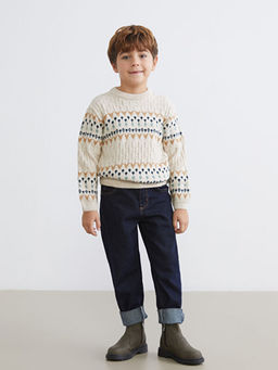 Bisiklet Yaka Desenli Erkek ?ocuk Triko Kazak