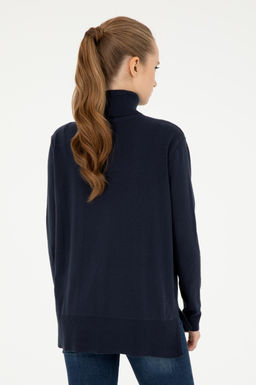 Женский темно-синий базовый свитер с высоким воротником - U.s. polo assn фото 5