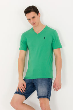 Мужская зеленая базовая футболка с круглым вырезом - U.s. polo assn фото 2