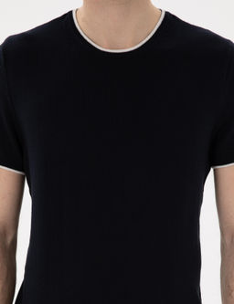 Lacivert Slim Fit Bisiklet Yaka Triko Ti__rt - Pierre cardin фото 6