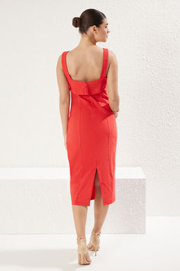 K?rm?z? A Kesim Ayarlanabilir Ask? Detayl? Midi Dokuma Elbise TWOSS25EL00022 - Trendyolmilla фото 5