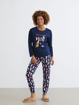 Bisiklet Yaka Y?lba?? Temal? Kad?n Pijama Tak?m?