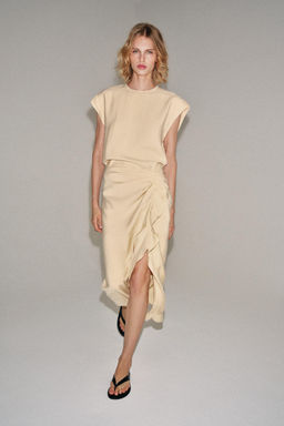 VESTIDO MIDI VOLANTES ZW COLLECTION / Crudo medio