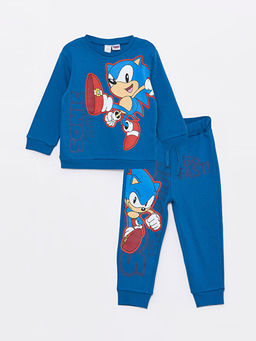 Sonic Bask?l? Bisiklet Yaka Erkek Bebek Sweatshirt ve E?ofman Alt?