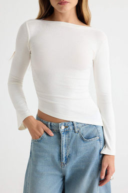 Siyah-Ekru 2li D_z Fitted/V_cuda Oturan Kay_k Yaka Uzun Asimetrik Yumu_ak _rme Bluz TWOAW27BZ00062