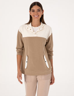 Bej Oversize Modal Kar___ml_ Sweatshirt - Pierre cardin фото 3