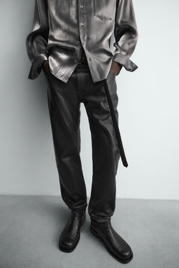 LEATHER SLIM FIT TROUSERS - Zara фото 5