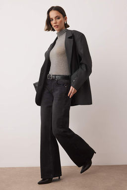 Siyah Dusuk Bel Genis Paca Wide Leg Jeans TWOAW26JE00075