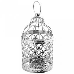 Подсвечник "Птичья клетка" д8см, h14,8см, на 1 свечу, металл, кольцо-подвес, серебряный (Китай)