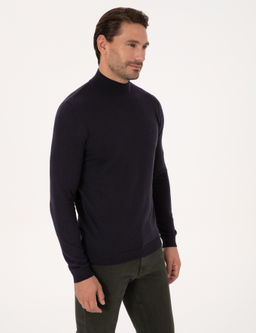 Lacivert Slim Fit Pamuk Kar___ml_ Yar_m Bal_k__ Yaka Basic Triko Kazak - Cacharel фото 3