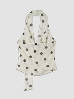 Halter Yaka Puantiyeli Fular Detayl? Bluz
