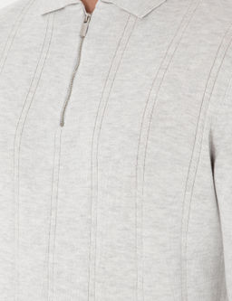 Krem Melanj Slim Fit Fermuarl_ Polo Yaka Triko Kazak - Pierre cardin фото 7