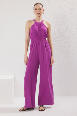 Mor Beli Buzgu Detayl? Genis Paca Maxi Dokuma Tulum TWOSS23TU00121