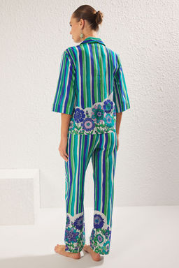 Cizgili Dokuma %100 Pamuk Plaj Gomlek-Pantolon Tak?m TBESS25AU00004 - Trendyolmilla фото 5