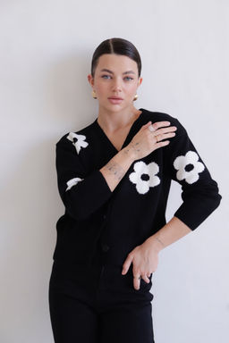Martichelli Кардиган чёрный с белыми цветами  фото 3
