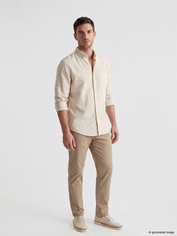 Regular Fit Keten Kar???ml? Erkek G?mlek
